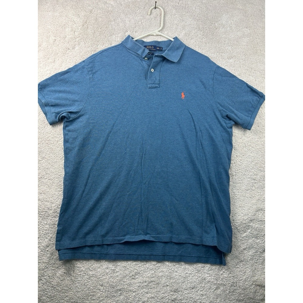 Polo Ralph Lauren Knit Collared Shirt Orange Pony Men's Size 2XL Heather Blue